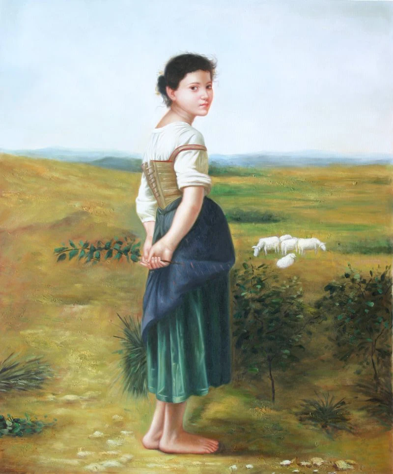 Оригинальная картина маслом художника на холсте: молодая пастушка 20x24 настоящая