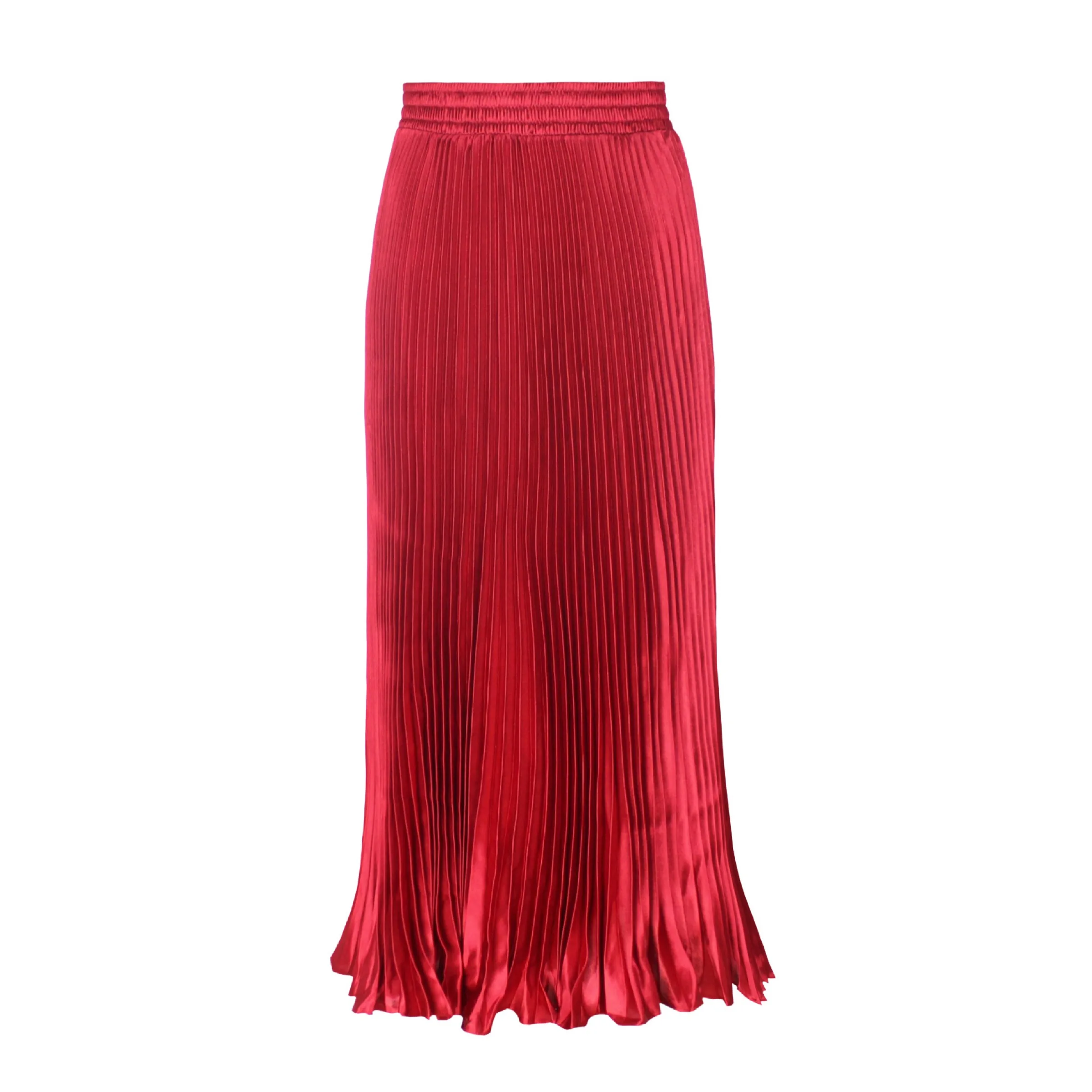 

Women High-end Satin Skirt Long Skirtsolid Color High Elastic Saist Large Pleated Skirt Women long skirt Free Shippin