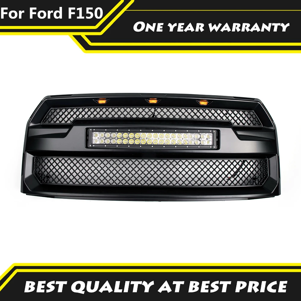 Off-Road 4x4 Parts Front Bumper Grille  With Light Bar Fit For Ford F150 2015-2017 Raptor LED Lights Upper Grille Car Parts
