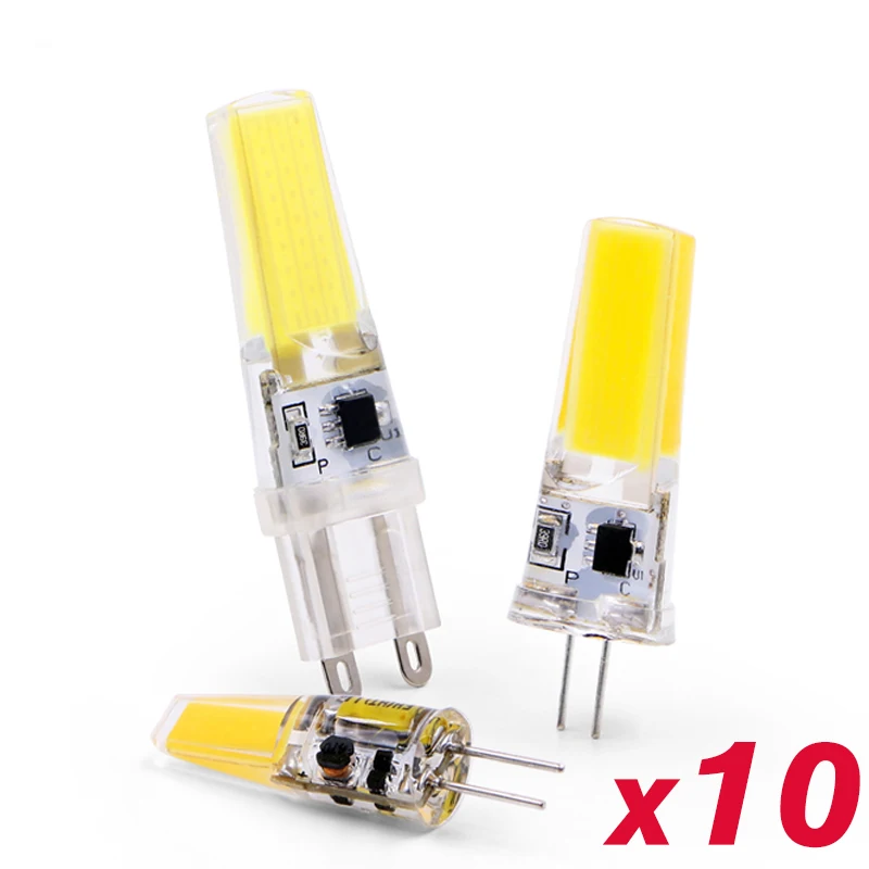 10 шт./лот Светодиодный лампа G4 G9 E14 затемнения 220V 6 Вт, 9 Вт COB SMD светодиодный заменить галогенные лампы люстры лампы