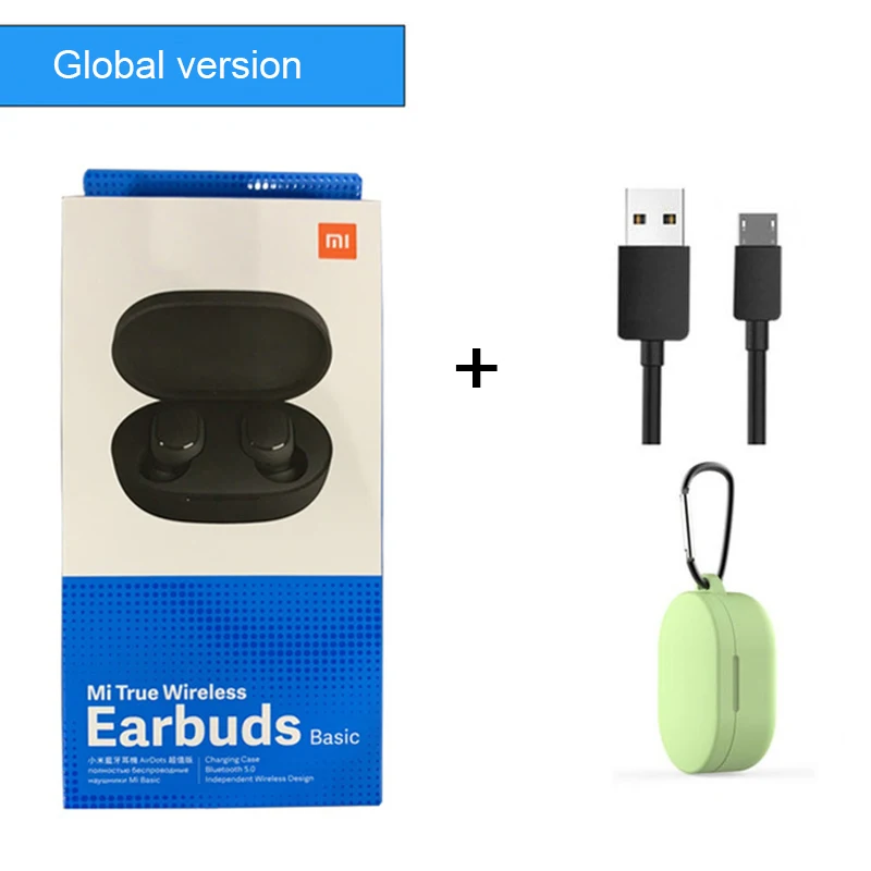 global green case Оригинальные беспроводные наушники xiaomi Redmi Airdots TWS, голосовое управление, Bluetooth 5,0, подавление шума, управление краном, быстрая - Цвет: global green case