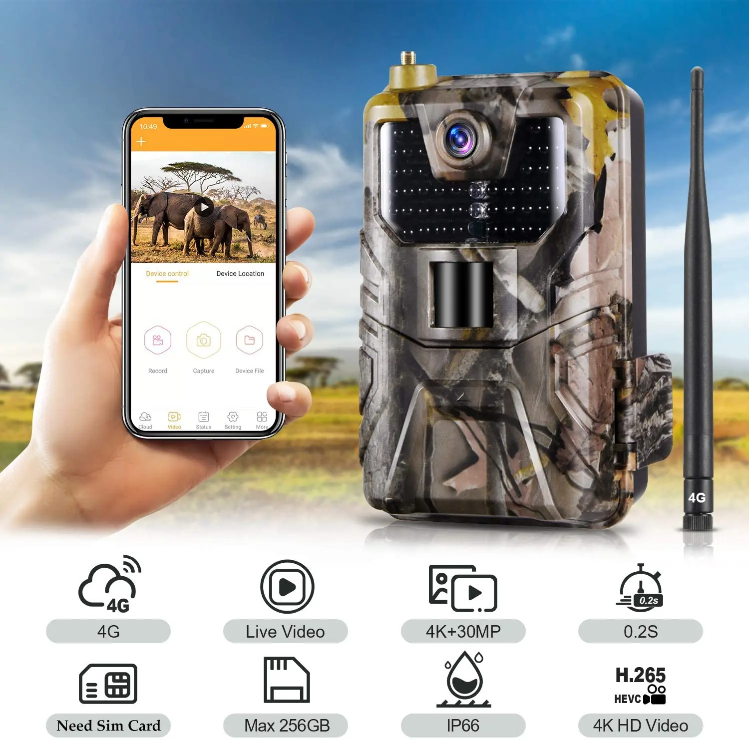 4K видео в режиме реального времени приложение Trail Камера облако Услуги 4G Сотовая
