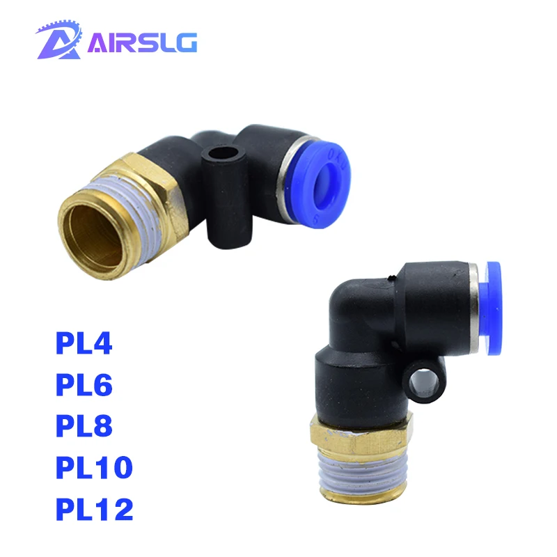 

PL pneumatic connector 4mm-12mm hose OD 1/8 "1/4" 3/8 "1/2" male pneumatic thread tube elbow connector tube Air Push In mount