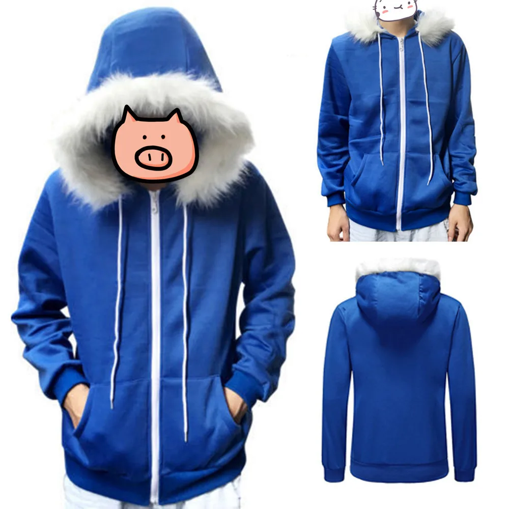 Для мужчин и женщин косплей синий флис с капюшоном куртка свитер костюм зимний