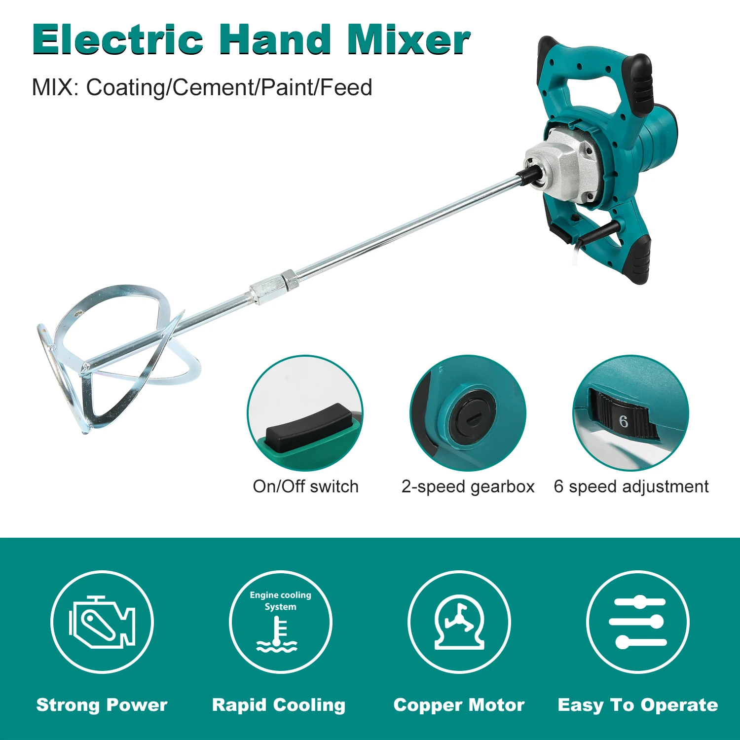 

Abeden 900W Electric Concrete Mixer 110/220V 800 rpm Cement Construction Mixer for Kitchen Food Stirrer EU/US Plug