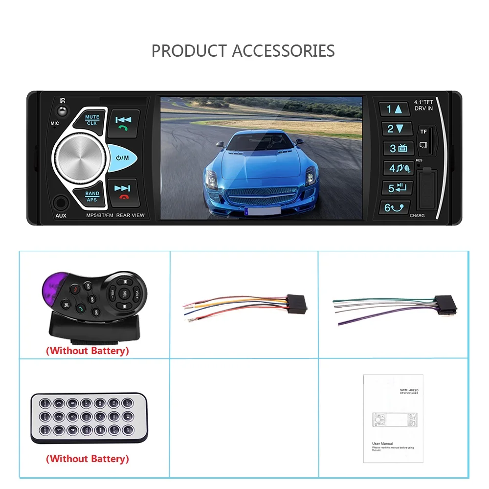 AMPrime 4022D Автомагнитола 1 din 4," Bluetooth Авто аудио стерео камера заднего вида Usb Aux рулевое колесо дистанционное управление