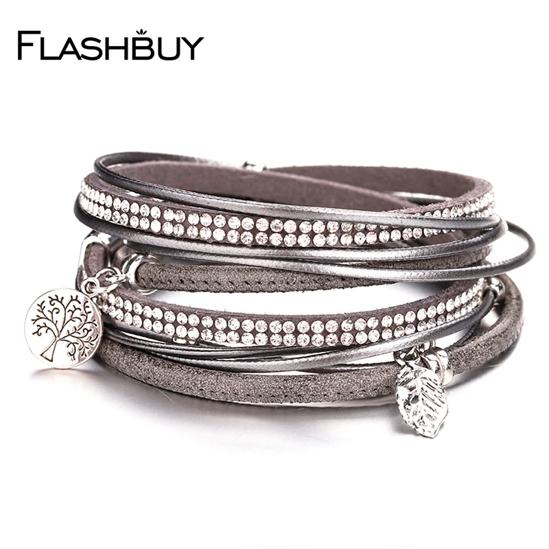 Flashbuy, сплав, кожа, браслеты для женщин, стразы, браслет, кристалл, ювелирное изделие, подарок, Женские аксессуары, модное ювелирное изделие