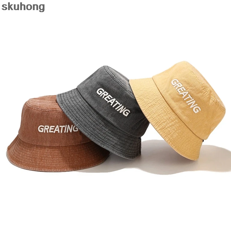 

Панама женская двусторонняя с вышивкой и надписью, однотонная шапка рыбака в Корейском стиле для скалолазания, солнцезащитный козырек