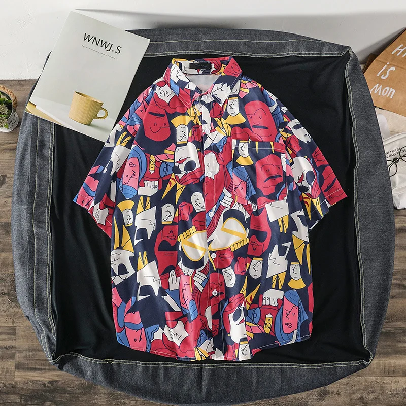 

Hong Kong Style Short-sleeved Flower Shirt Men's Summer Japanese Casual Beach Shirt Trend Loose Oversized Harajuku Style Jacket