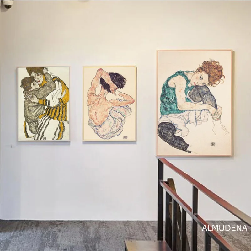 Egon Schiele цветные эскиз фигуры Картина на холсте Скандинавское украшение для дома