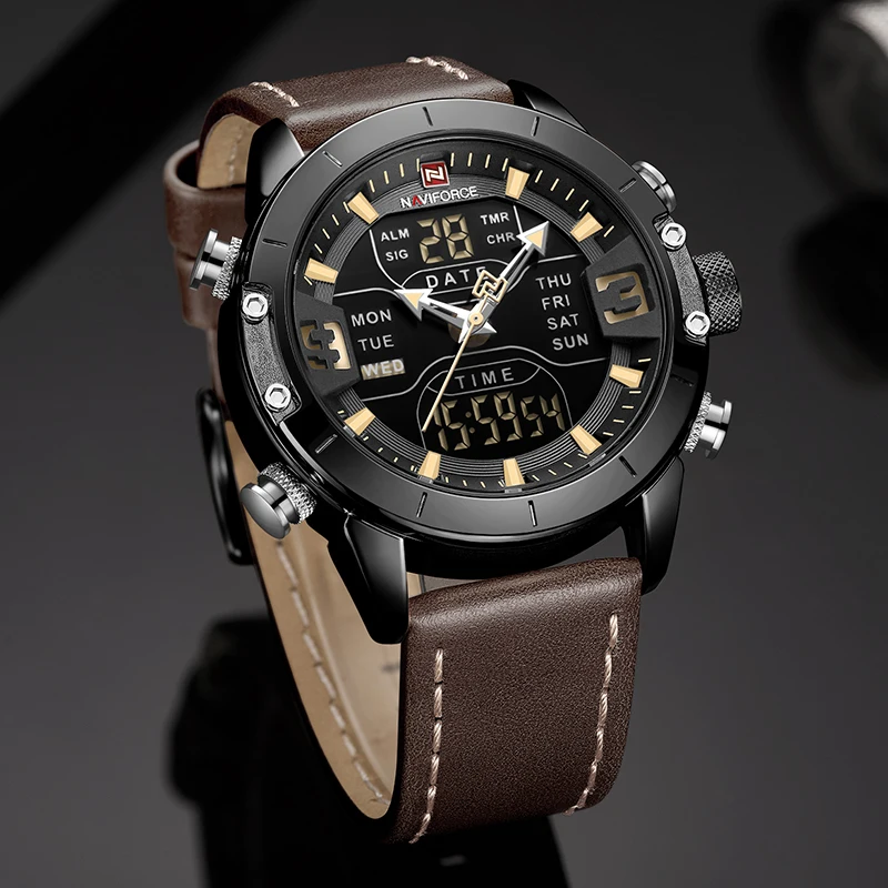 Часы наручные NAVIFORCE Мужские кварцевые роскошные брендовые Водонепроницаемые