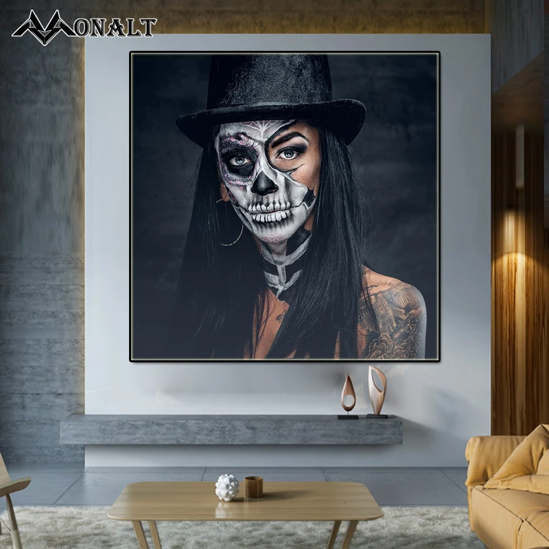 Тату череп Девушка черная шляпа современные холщовые постеры и принты