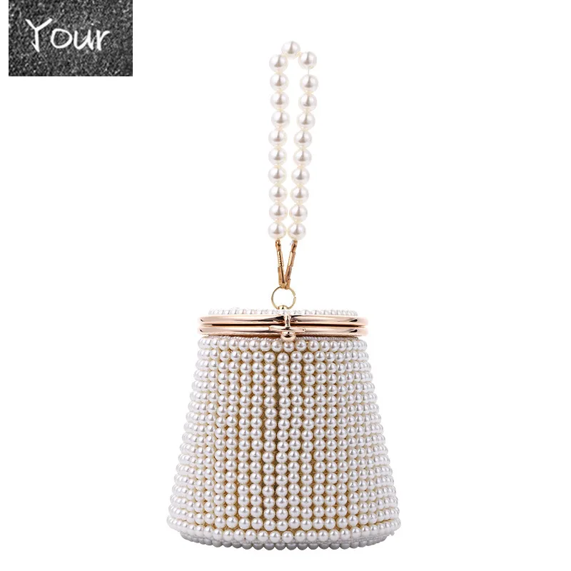 

luxury pearls evening bag for women designer beading handbag beaded bucket lady shoulder crossbody bag female party small purses