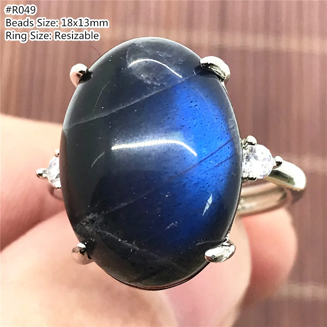 

18 мм естественный синий свет Лабрадорит Кольцо ювелирные изделия для мужчин и женщин Лунный Камень Кристалл бусины Исцеление удачи регулир...