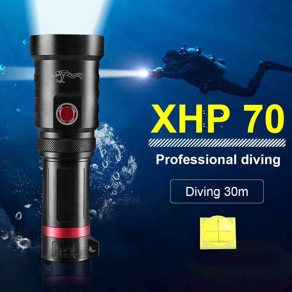 

IPX-8 Professional LED Diving Flashlight XHP70.2 Bright Diving Light 18650 26650 Battery Waterproof Flashlight XHP70 Dive Torch