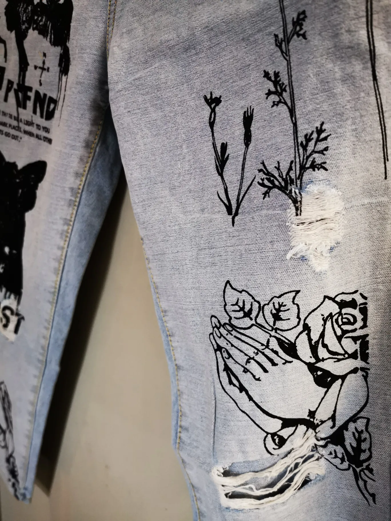 Женские обтягивающие джинсы MUMUZI синие Стрейчевые брюки с рисунком кота на осень