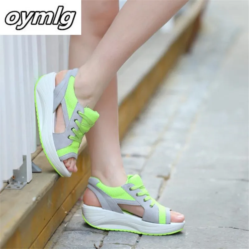 Сандалии женские сетчатые повседневная обувь на толстой подошве с открытым