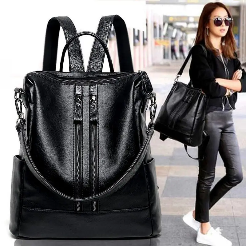 

High Capacity Women Backpack For Travel Large Soft Leather School Multifunction Shoulder Bag Ladies Sac A Dos Back Pack