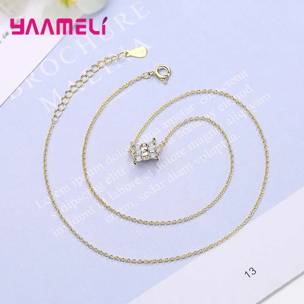 

Geometry Sterling Silver 925 Jewelry Pendant Necklace for Women Temperament Austrian Crystal Silver/Gold Color