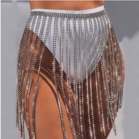 cetiri adjustable europe exaggerate glitter rhinestone long tassel skirt belt women sexy crystal diamonds night club chain belt