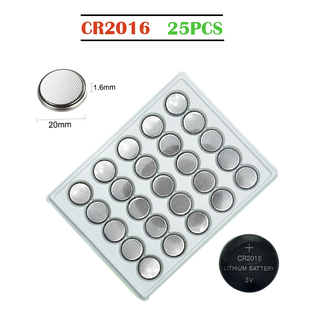 

25pcs CR2016 Battery 75mAh LM2016 BR2016 DL2016 Cell Coin Lithium 3V Button Batteries CR 2016 For Watch Electronic Toy Remote