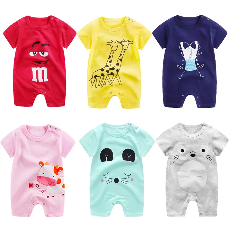 Baju Monyet Lengan Pendek Musim Panas Bayi Baru Lahir Jumpsuit Kartun Bayi Uniseks 100% Katun Pakaian Memanjat Anak Laki-laki Satu Tahun Piyama Ha