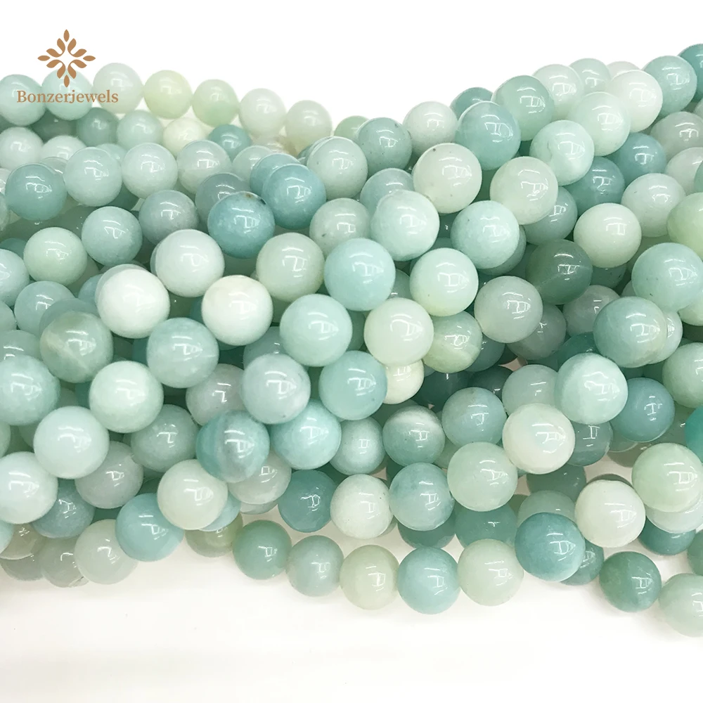 

Natural Blue Amazonite Round Loose Stone Beads For DIY Jewelry Making Bracelets Gifts 4 6 8 10 12mm 15"