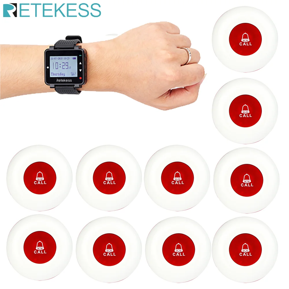 

Retekess ресторанный пейджер 433 МГц Беспроводная система вызова T128 часы приемник + 10 шт. кнопки вызова Офис Бар Кафе пейджер F3250