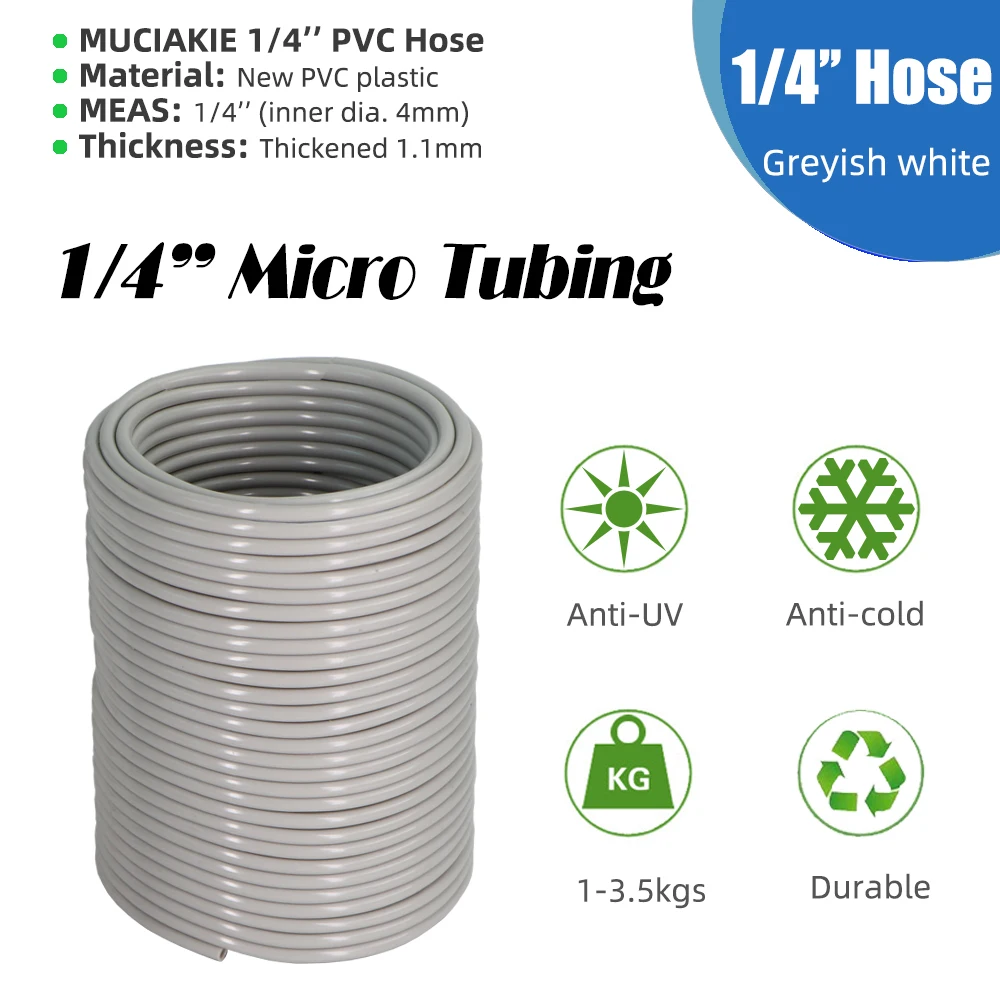 MUCIAKIE 1/4 ''Micro PVC садовый шланг для полива воды 4/7 мм серовато-белая труба трубы