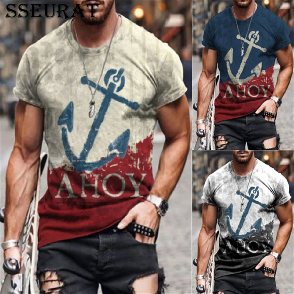 

SSEURAT Print Short Sleeve T-Shirts For Men Casual O-Neck Tee Shirt 2021 Summer Fashion Mens Clothing