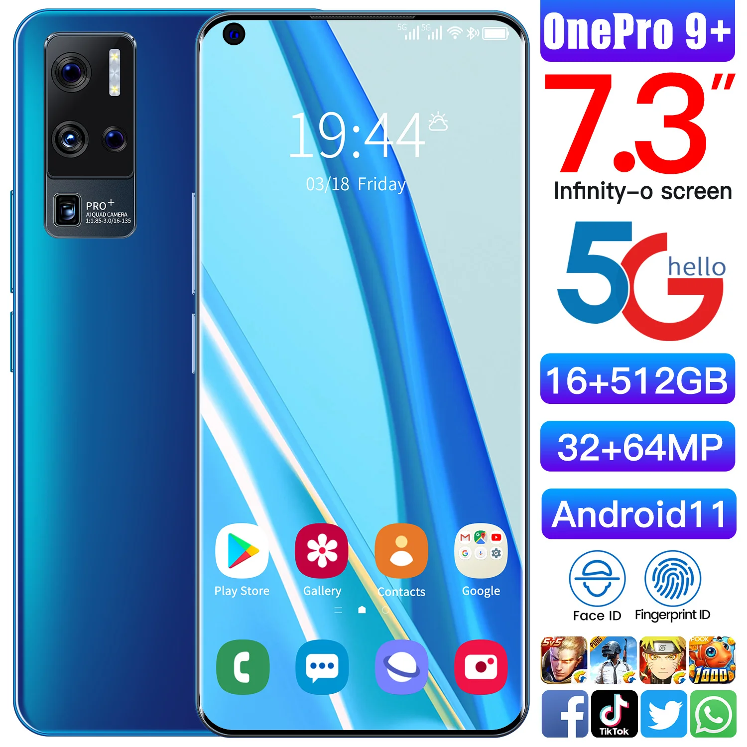 

2021 Global Version OnePro 9+ 7.0 Inch Smartphone Fast Shipping 12G 512GB Dual SIM Dual Standby Support 4G 5G Network Cell Phone