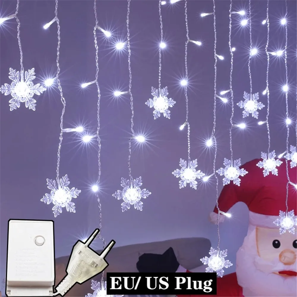 3.5M Colorful Xmas Snowflake LED String Curtain Light Flashing Waterproof Holiday Party Connectable Wave Fairy Decoration