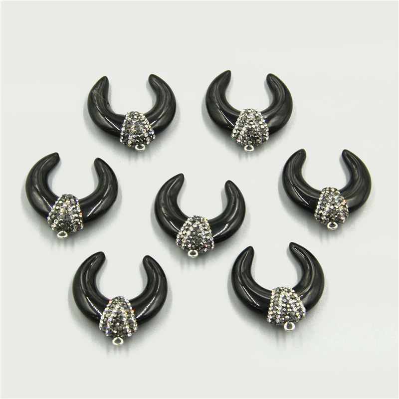 Натуральный обсидиан двойной рог быка кость уникальные модные подвески в виде