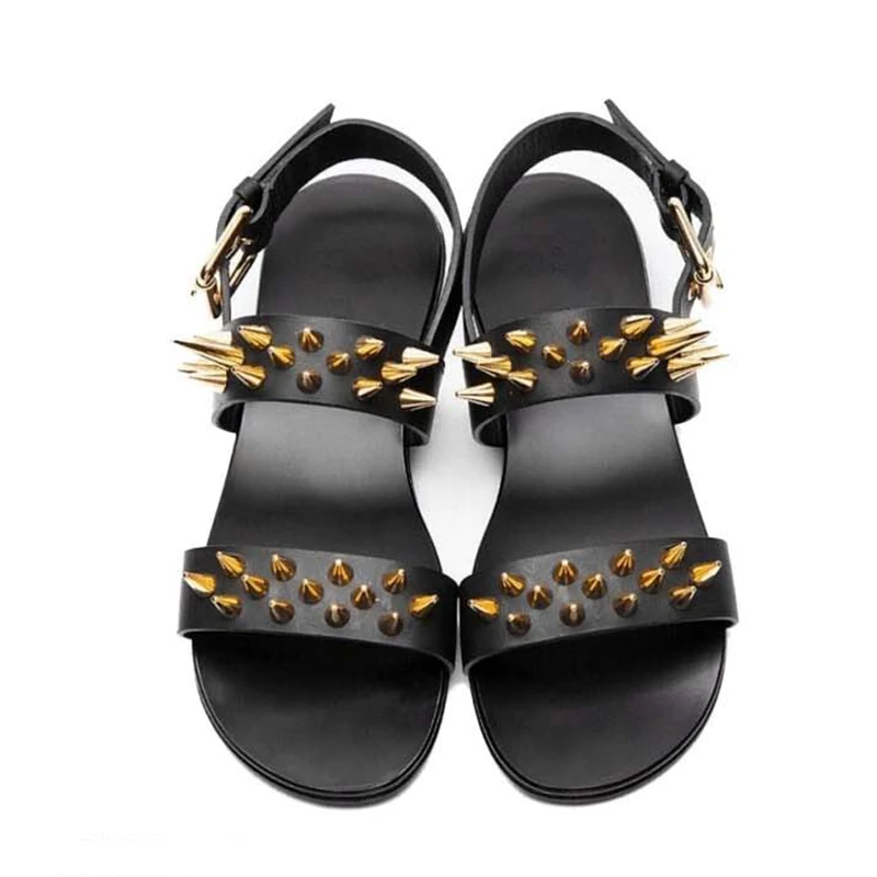 Fashion Men Shoes Handmade Genuine Leather Sandals Men Sandalias Mujer 2018 with Rivets Designer's Summer Sandals Male Slippers