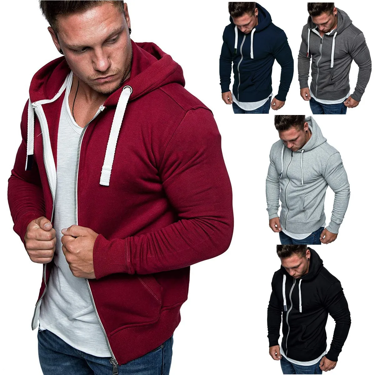 

2020 New Fashion Men's Sweatshirts Solid Slim Fit Sportswear Male Hoodies Long Sleeve Casual Hooded Zipper Hoodie Men