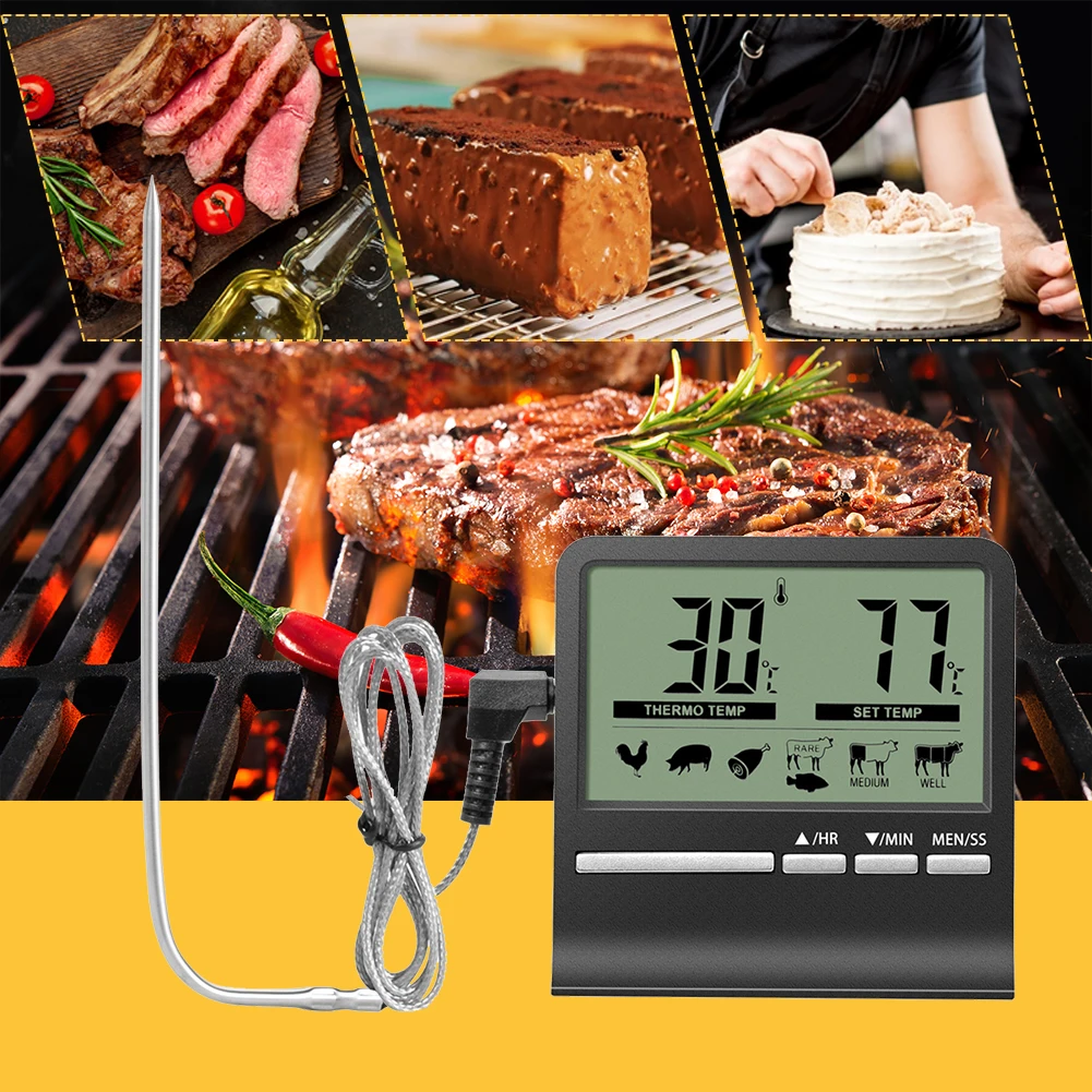 Digital Kitchen Thermometer LCD Display Long Probe for Grill Oven Food Meat Cooking Alarm Timer Measuring Tools | Дом и сад
