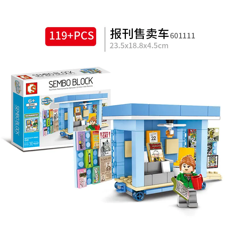 Блоки sembo автомобиль мини магазин Строительные кирпичи пешеходный уличный