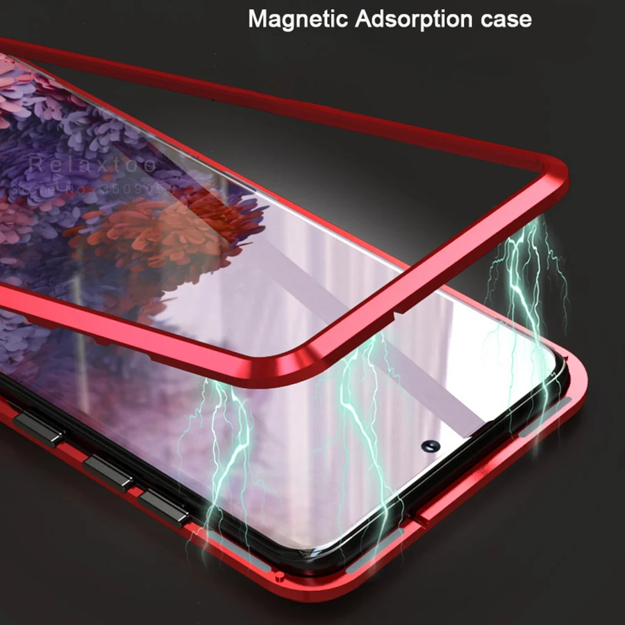 360 полностью закрытый Магнитный чехол-книжка из закаленного стекла для Samsung S20 Ultra