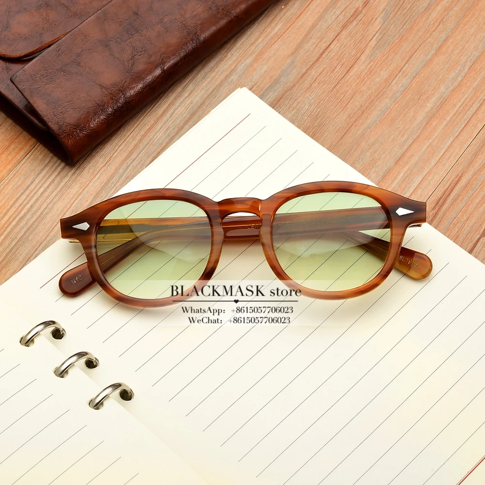 flaxen vs green Новинка, винтажные Круглые Солнцезащитные очки из ацетата, lunette soleil femme, Ретро стиль, брендовые дизайнерские солнцезащитные очки для женщин и мужчин, oculos de sol, красные линзы - Цвет линз: flaxen vs green