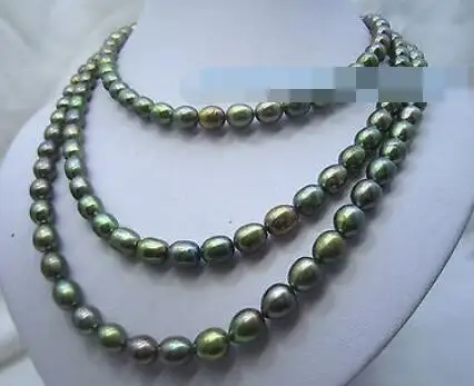 

50 "7-8 мм AAA Южное море черный зеленый жемчуг ожерелье 14K Золотая застежка