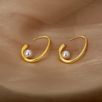 vintage imitation pearl earrings for women stainless steel geometric elegant stud earring 2022 trend couple party jewelry gift