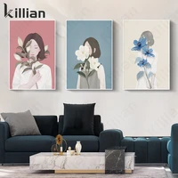 korean style watercolor painting canvas modern flowers character poster plant illustration wall art girl room decoration wall