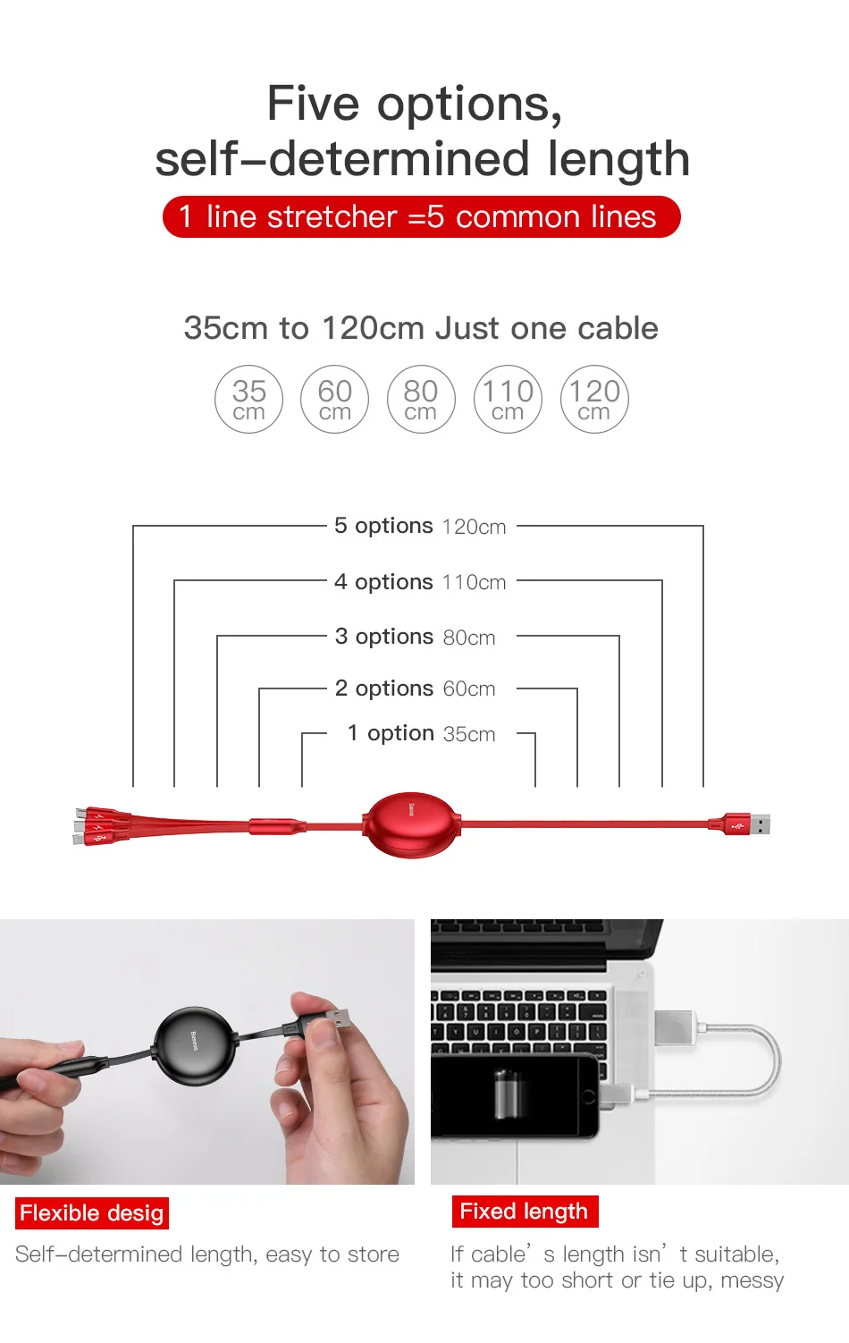 Baseus USB кабель 3 в 1 usb type C кабель для iPhone 11 XS XR USB кабель Регулируемый type C кабель для samsung S10 Micro USB кабель