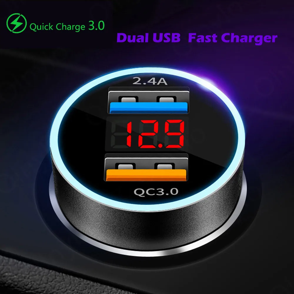 

4.8A Car Charger Quick Charge 4.0 For Samsung Xiaomi Redmi 10 Universal Fast Charging Adapter LED Display Dual USB Car Chargers