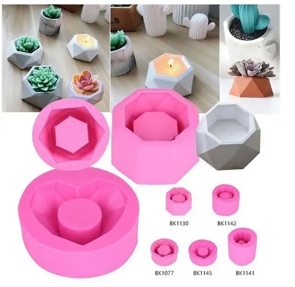 

5 Types Concrete Flower Pot Molds Flowerpot Making DIY Cement Vase Silicone Planter Mold for Succulent Plants Cactus Planting