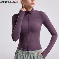 women sport jackets zipper yoga tops thumb hole running coat sportwear autumn girls quick dry high elastic slim gym fitness tops