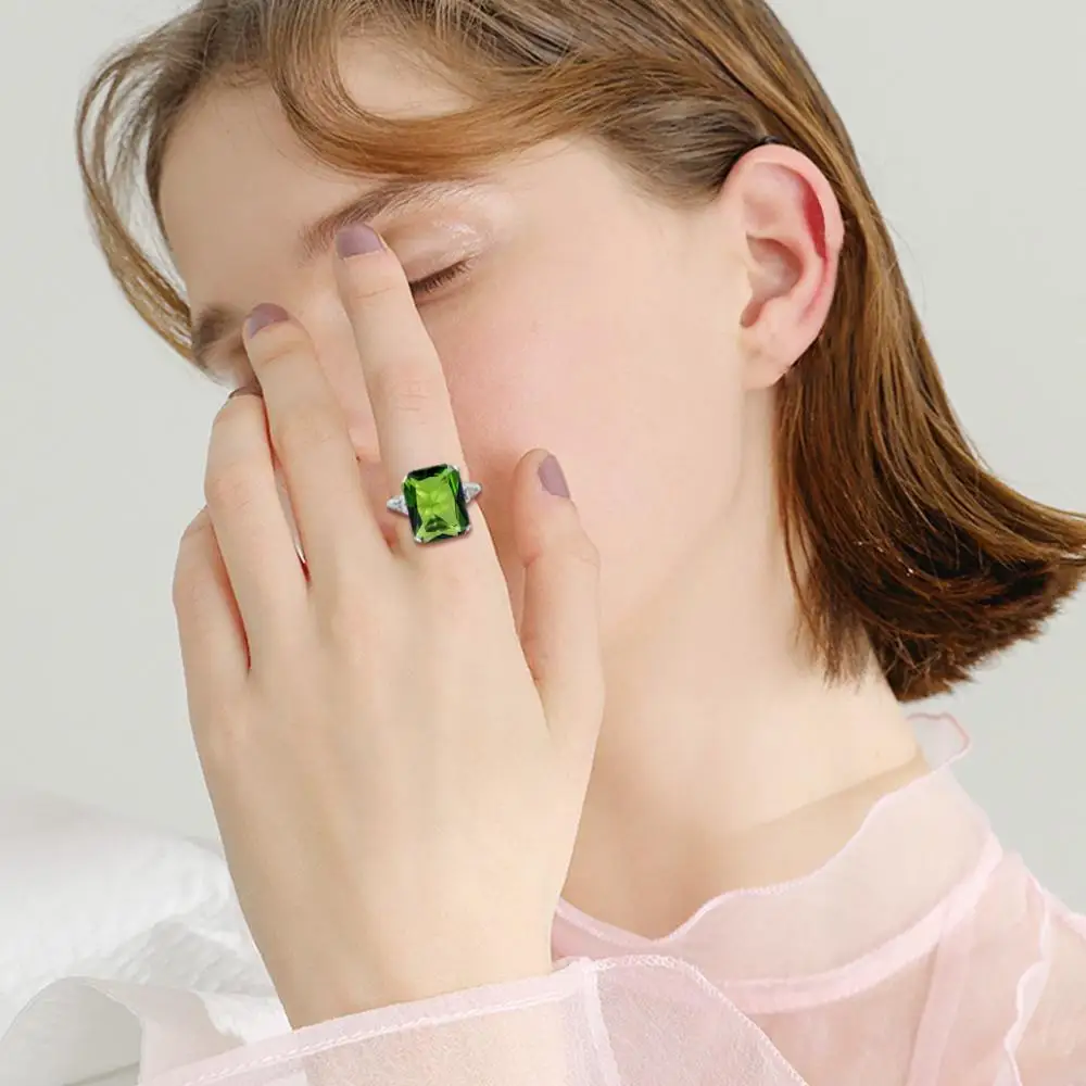 

Peridot Ring Real Silver 925 Natural Square Gemstone Creator Unique Handmade Rings Fine Jewelry For Women 925 Silver Accessories