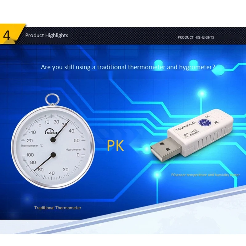 

PCsensor TEMPerHUM Temperature and Humidity Meter, Portable USB Temperature and Humidity Recorder for Indoor Computer Room