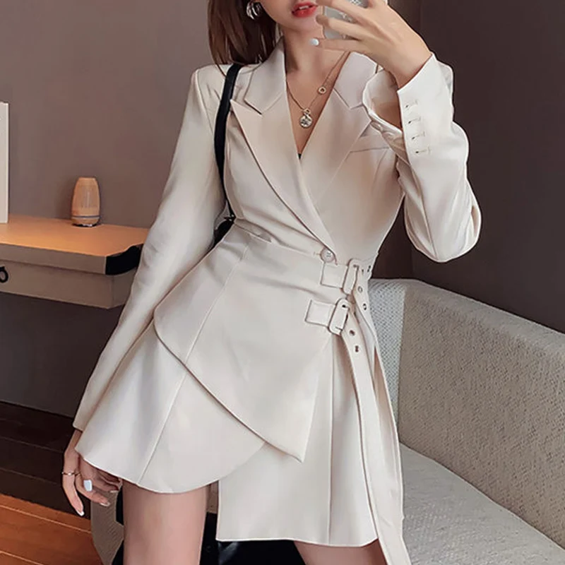 

Blazer Dress Women Mini Party Office Lady Elegant Dress Female One-piece Dress Korean Sashes Long Sleeve Clothes Winter 2020 New