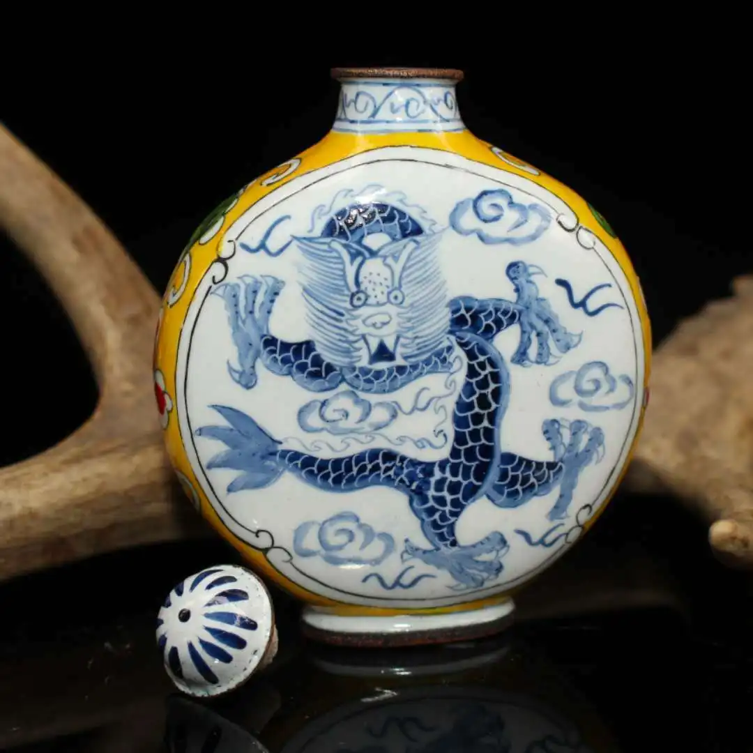 

Chinese Collection Cloisonne Small Porcelain Bottle Zodiac Animal Dragon Snuff Bottle Home Fengshui Decoration